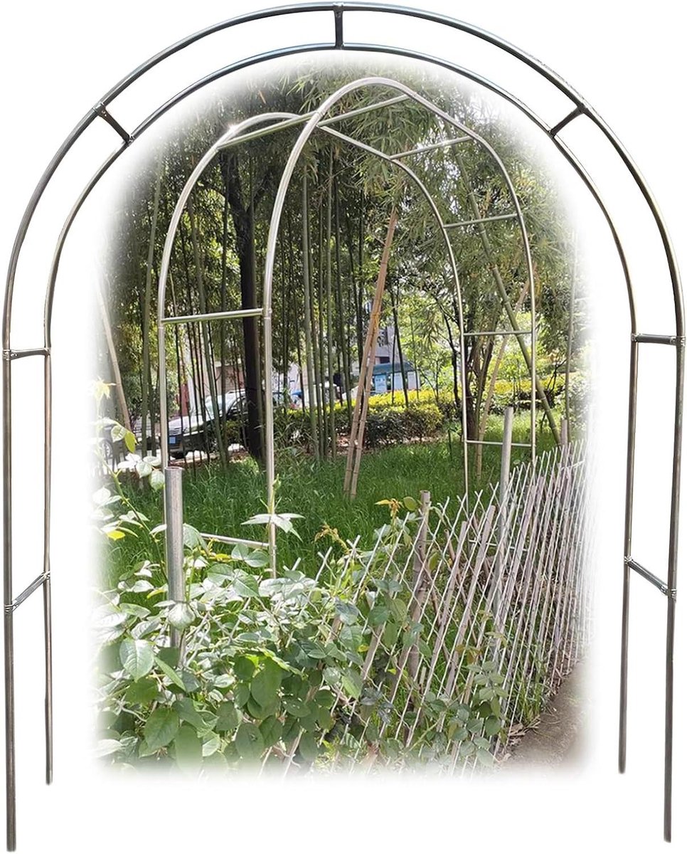 Roestvrijstalen Tuinboog - Klimplant Ondersteuning - Tuin Decoratie - Weerbestendig Ontwerp - 2.8 x 2.4m - Zilverkleurig