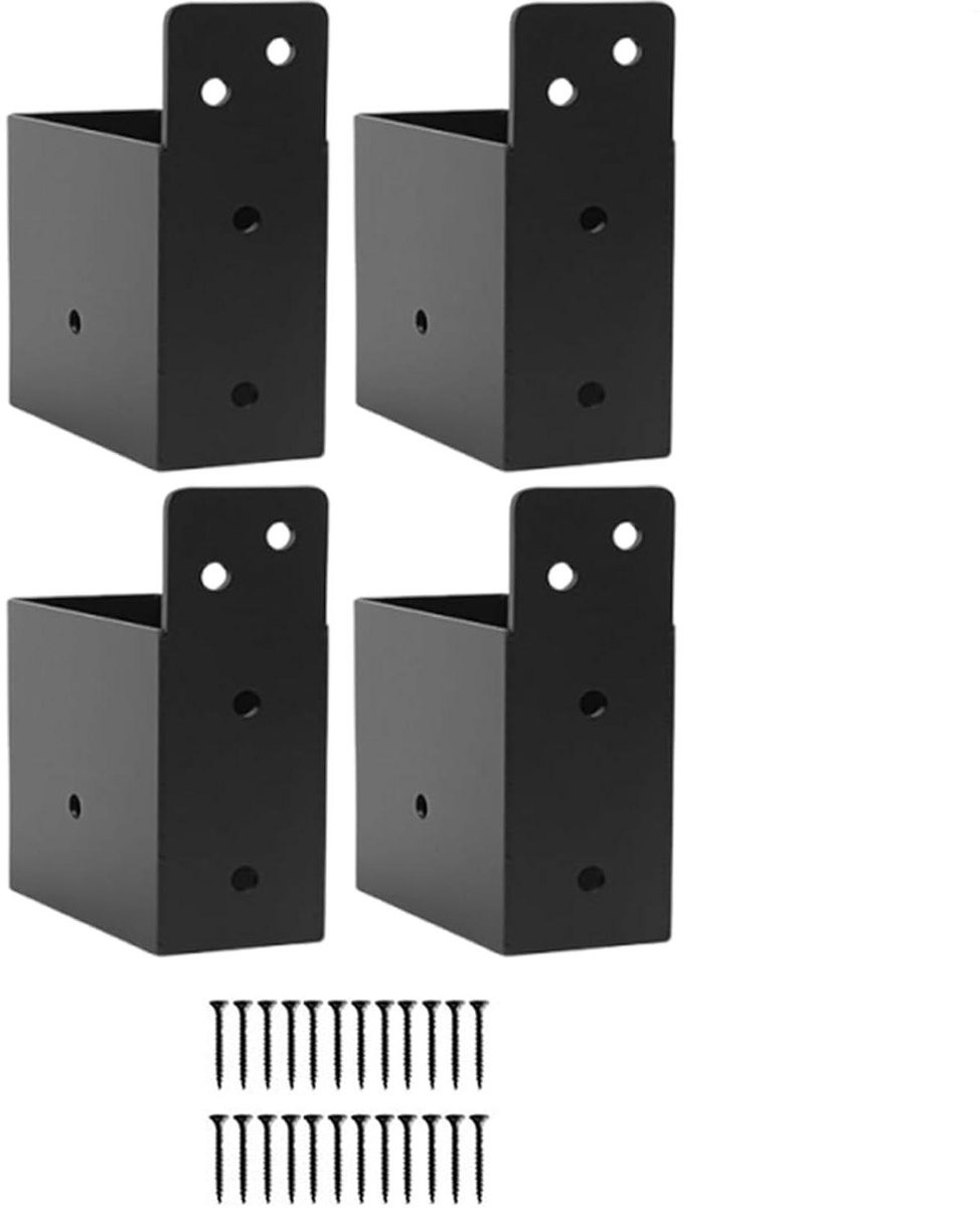 Pergola Hardware Set - Steunbeugels Buiten - Tuinconstructie Bouwen - Voorgeboorde Gaten - 4 Stuks - Zwart