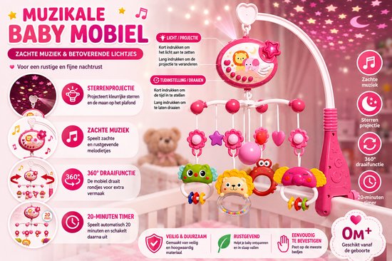 Muzikale Baby Mobiel met Projector - IBI-IRN - Muziek & 360° Rotatie en Timer — afbeelding 5