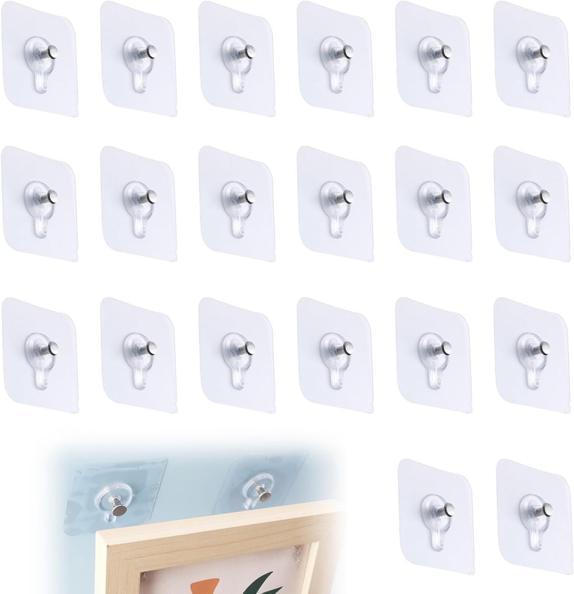 Set van 20 zelfklevende wandspijkers voor het ophangen van fotolijsten, spiegels en decoraties zonder boren, ideaal voor woonkamer, badkamer en keuken