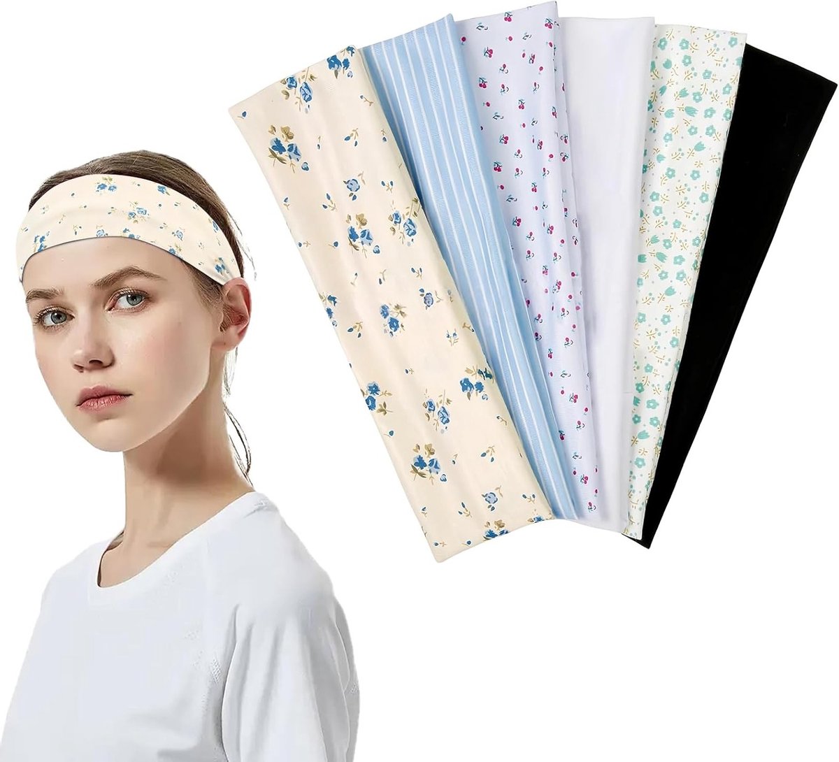 Elastische haarbanden voor dames, perfect voor yoga, make-up en hardlopen, ademend en vochtabsorberend ontwerp, set van 6