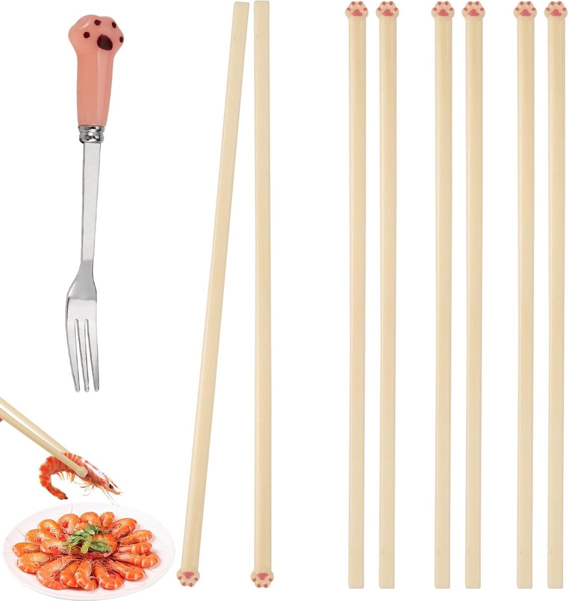 Set van 4 Herbruikbare Eetstokjes met Schattige Pootafdrukken, 24 cm, Antislip, Perfect voor Feestjes en Dierenvrienden in Keuken en Restaurant
