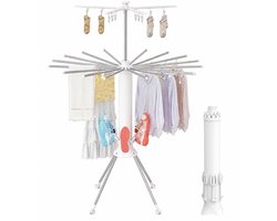 Liverna® Verrijdbaar Droogrek met Wielen – Inklapbaar – 10m Drooglengte – Wasrek voor Balkon, Tuin & Binnen – Wit