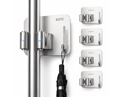 BOTC Bezemhouder - 4 stuks - Zelfklevend - RVS - Bezem Ophangsysteem - Bezem Houder - Tuingereedschap - Zilver