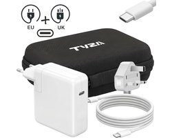 USB-C oplader 87W - EU & UK Stekker, 180cm USB-C Kabel & Opbergtas - Voor MacBook, Samsung, iPhone 15/16/17, Laptop en Tablet - TYZA