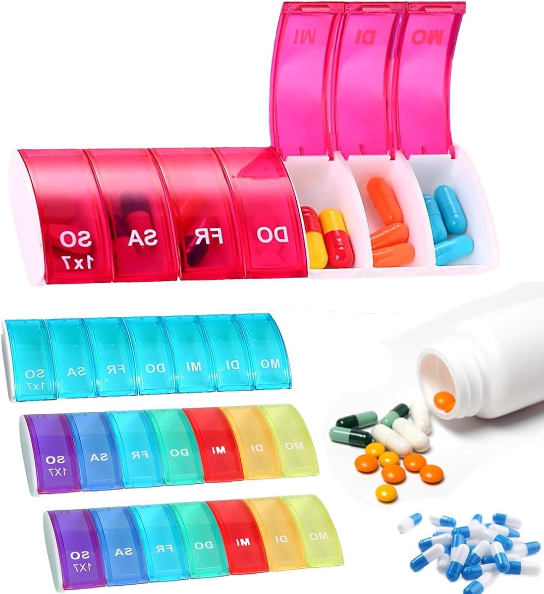 Tablettenbox voor 7 dagen - Draagbare pillendoos, medicijnorganizer voor vitamines en visolie, ideaal voor dagelijks gebruik
