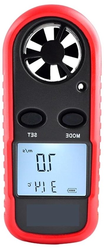 Draagbare Anemometer - Windsnelheid Meter - Luchtstroom Meten - 2-in-1 Functie - NTC Temperatuur - Zwart