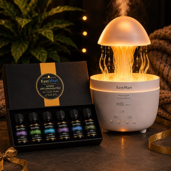 Aroma Diffuser 300ml met 6 Etherische Oliën – Geurverspreider & Luchtbevochtiger – Met Afstandsbediening – LED – Slaapkamer – EasyMart