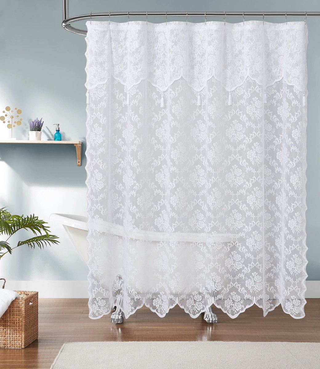 Modern badgordijn van kant (Mia Shower 72 x 84 wit)