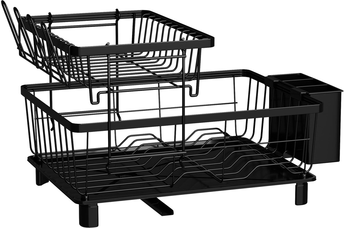 Afdruiprek van roestvrij staal, zwart, 48,5 x 32,5 x 33 cm, afdruiprek voor de keuken, modern afdruiprek