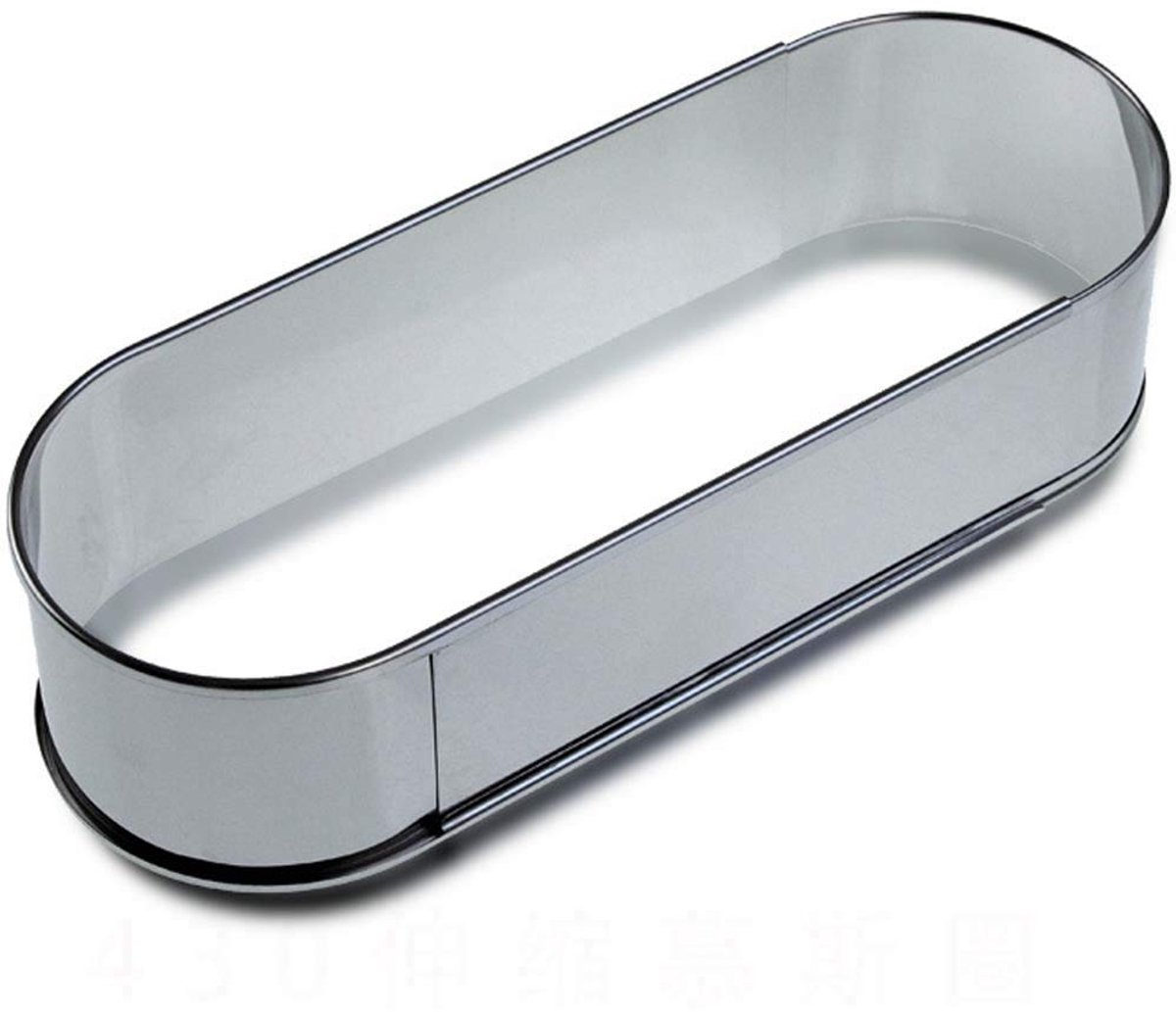 RVS ovale vorm verstelbare taartring met grootte lengte 26-38cm