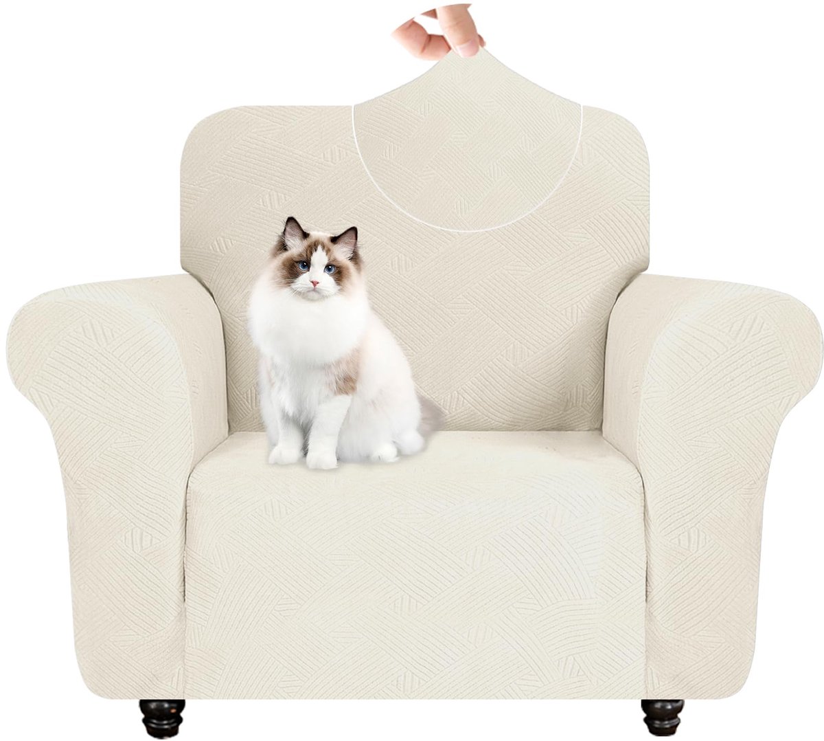 Bankhoes Voor 1-Zit Met Armleuningen, Elastisch Universele Bankovertrek Voor Woonkamer, Bankhoes Voor Katten, Krasbestendig Meubelhoes, Met Anti-Slip Schuim, Crèmewit