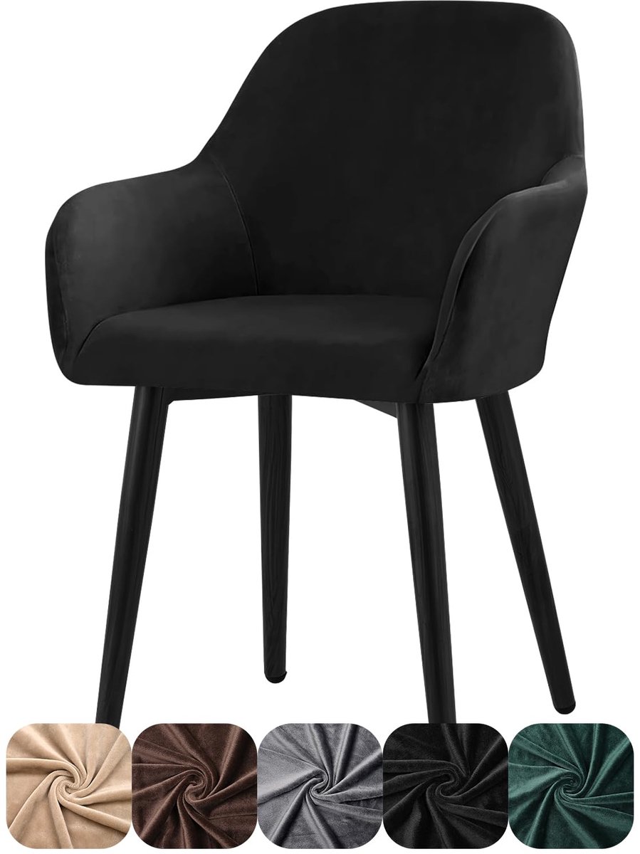 Alishomtll Stretch fluwelen stoelhoezen, 1-delige set, universele stoelhoes met armleuningen, afneembaar, wasbaar, eetkamerstoelen, overtrek voor keuken, eetkamer, banket, bruiloft, feest (zwart, 1