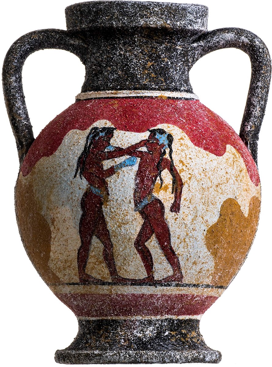 BeautifulGreekStatues Oude Griekse Minoïsche Amphora Akrotiri Boxer Fresco Handgemaakte Keramische Aardewerk Vaas Klein