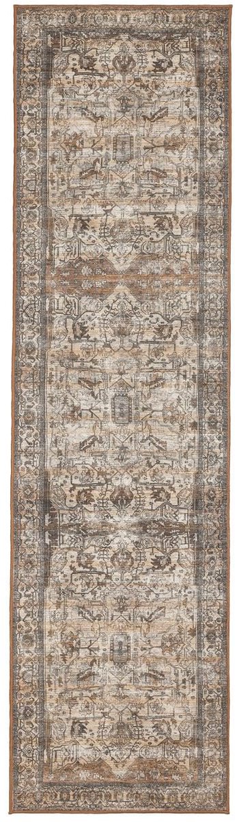Vloerkleed, Vintage, 80 x 300 cm, Rechthoekig, Laagpolig, Woonkamer, Slaapkamer, Hal, Machinewas, Bruin/Beige