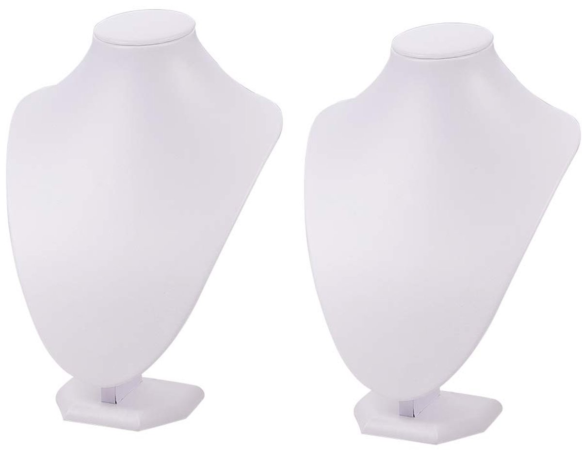 PandaHall Elite 2st. Witte Sieraden Halsketting Display Buste met Hout en Karton 25x17cm