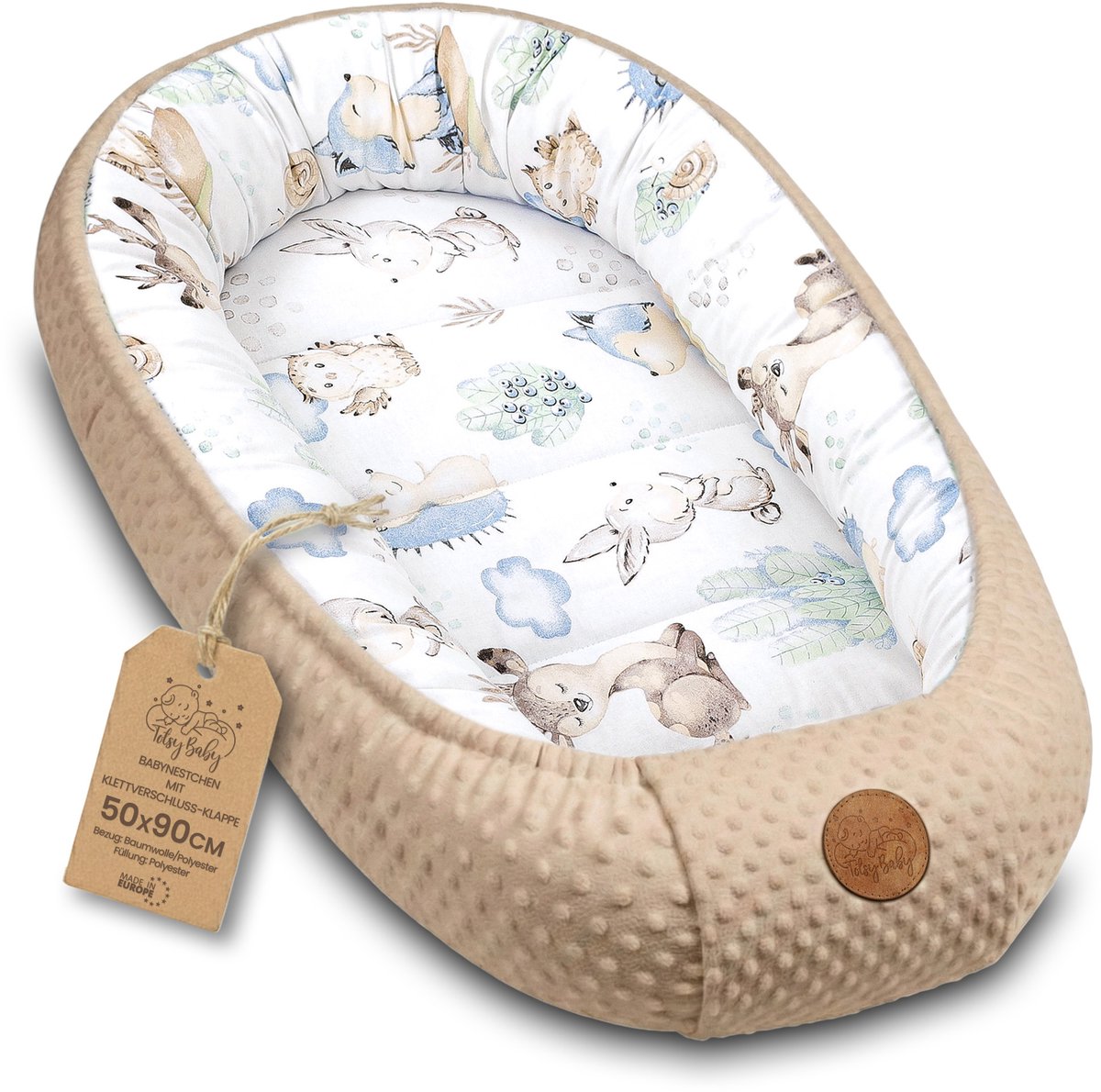 Warm nest baby 90x50 cm - knuffelnest pasgeboren nest winter/herfst cocon babynest Egel kaki