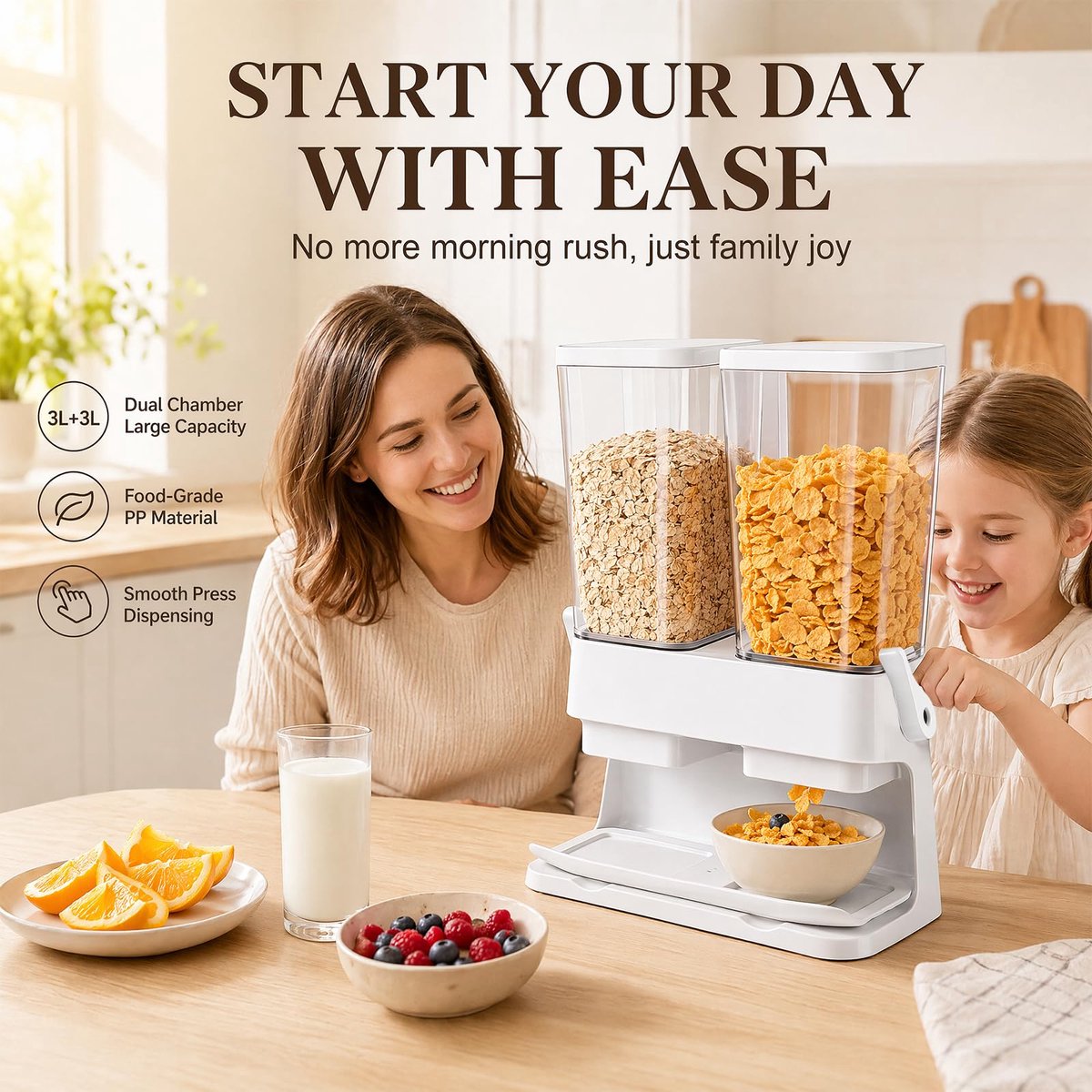 set van 2, dubbele 3 liter, luchtdichte voorraaddoos voor muesli, transparante opbergdoos voor noten, koffiebonen en droogvoer, keukenvoorraaddoos met grote capaciteit (wit)