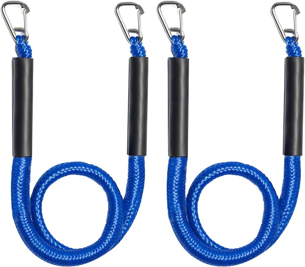 Bungee Bootdocklijn - Aanmeertouw Schokdemper - Veilig Aanleggen - Dubbele Roestvrijstalen Clips - 124 cm - Blauw