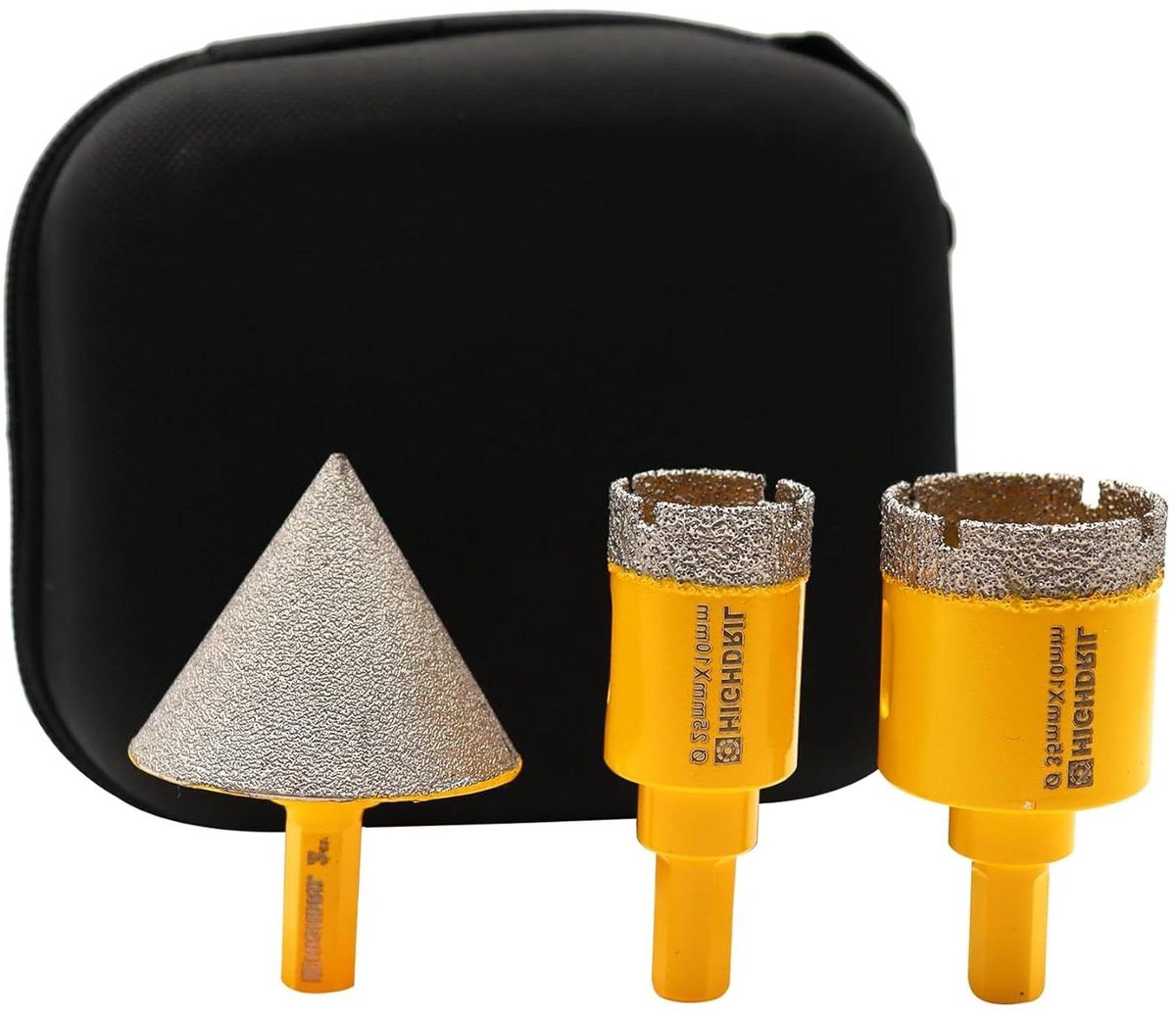 Diamant Gatenzaag Set - Boor Set - Hard Materiaal Boren - Vacuüm Brazed Diamant - 25mm 35mm 50mm - Zilver