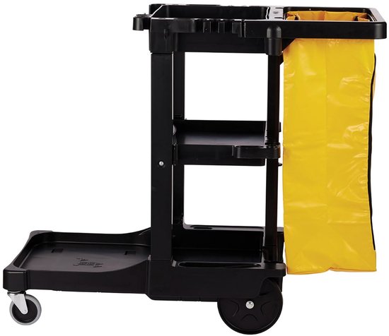 Schoonmaakkar - Reinigingswagen Werkwagen - Efficiënt Schoonmaken - Met Ritssluiting Afvalzak - 111 cm Hoog - Zwart — afbeelding 4