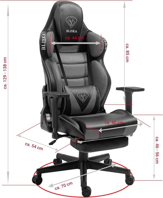Gaming Stoel - Bureaustoel Racer - Comfortabel Zitten - Verstelbare 2D Armleuningen - Tot 120 kg - Donkergrijs/Lichtgrijs — afbeelding 3