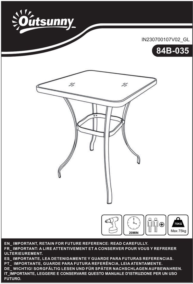 YYchan tuintafel voor buiten - zwart - 68,5 x 68,5 x 84 cm
