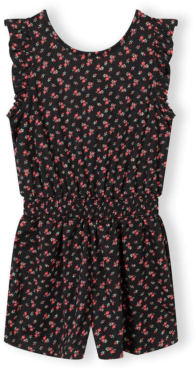 Minoti jumpsuit meisjes zwart bloemenprint - korte playsuit