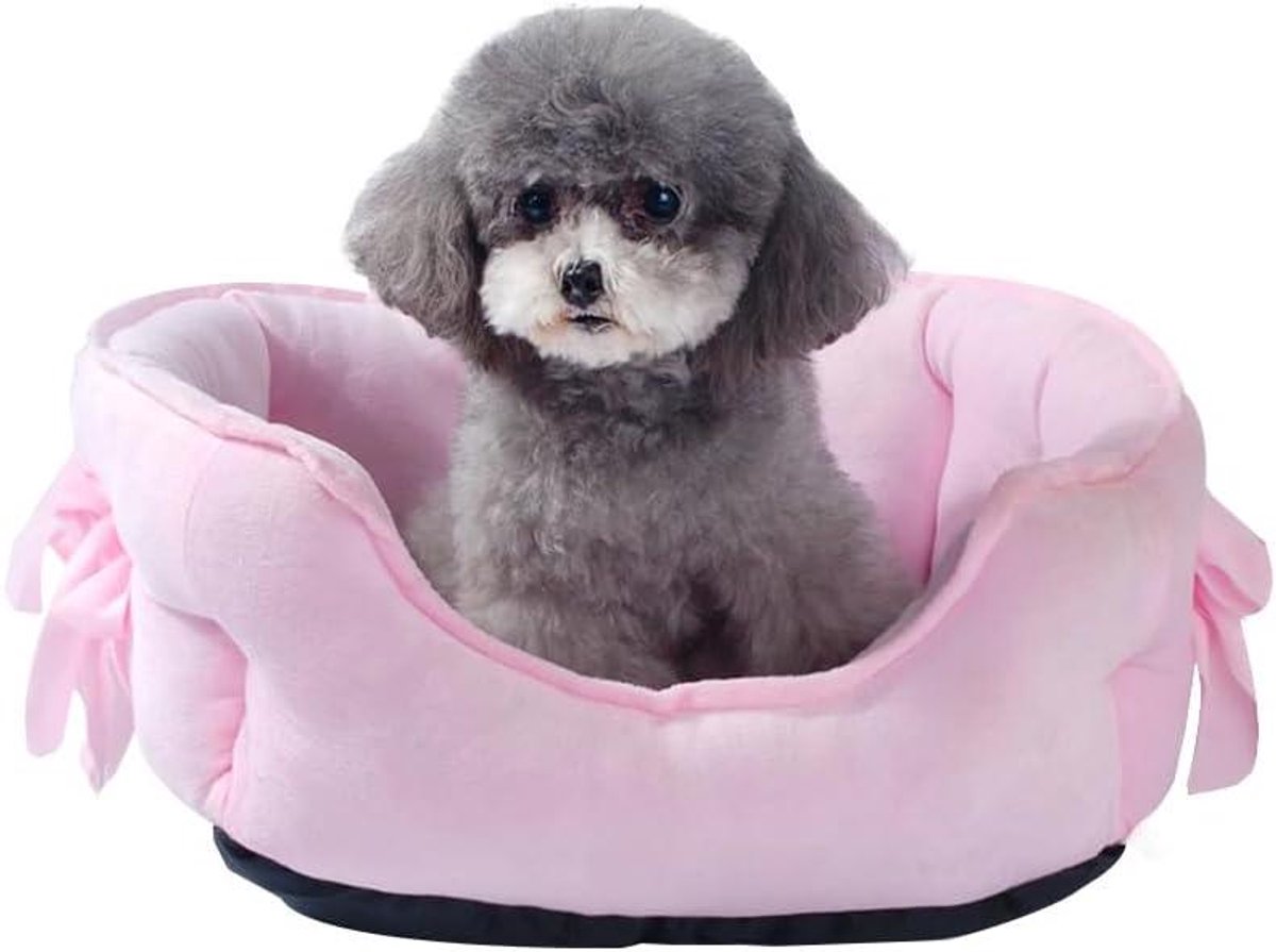Huisdierbed Rechthoekig - Hondenmand Kattenbank - Comfortabel Slapen - Verhoogde Zijkanten - 48 x 38 x 18 cm - Roze