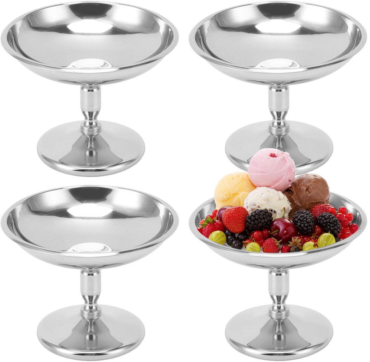 100ml roestvrijstalen serveerschaaltjes Bekers Sauskommen Mini Yoghurtsnack met ronde voet Snoepbekers voor salade Fruitpudding (Vintage Tall*4Pcs)