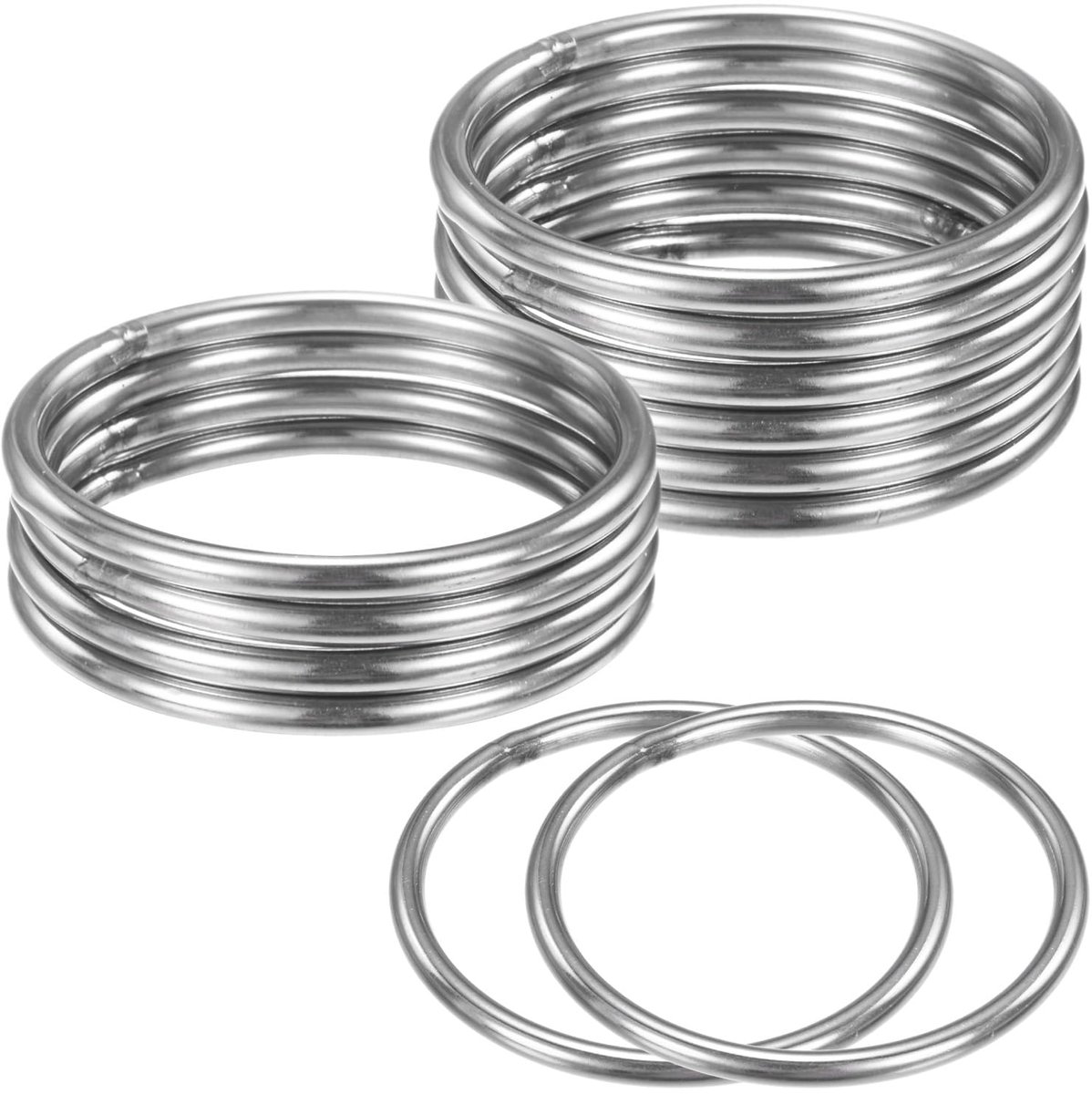 METERXITY Set van 12 dromenvangerringen, 6,9 cm roestvrijstalen macramé krans bloemen ronde ringen metalen O-ringen hoepel voor doe-het-zelf bruiloft krans / muur hanging/kerst/camping zilver 0,16