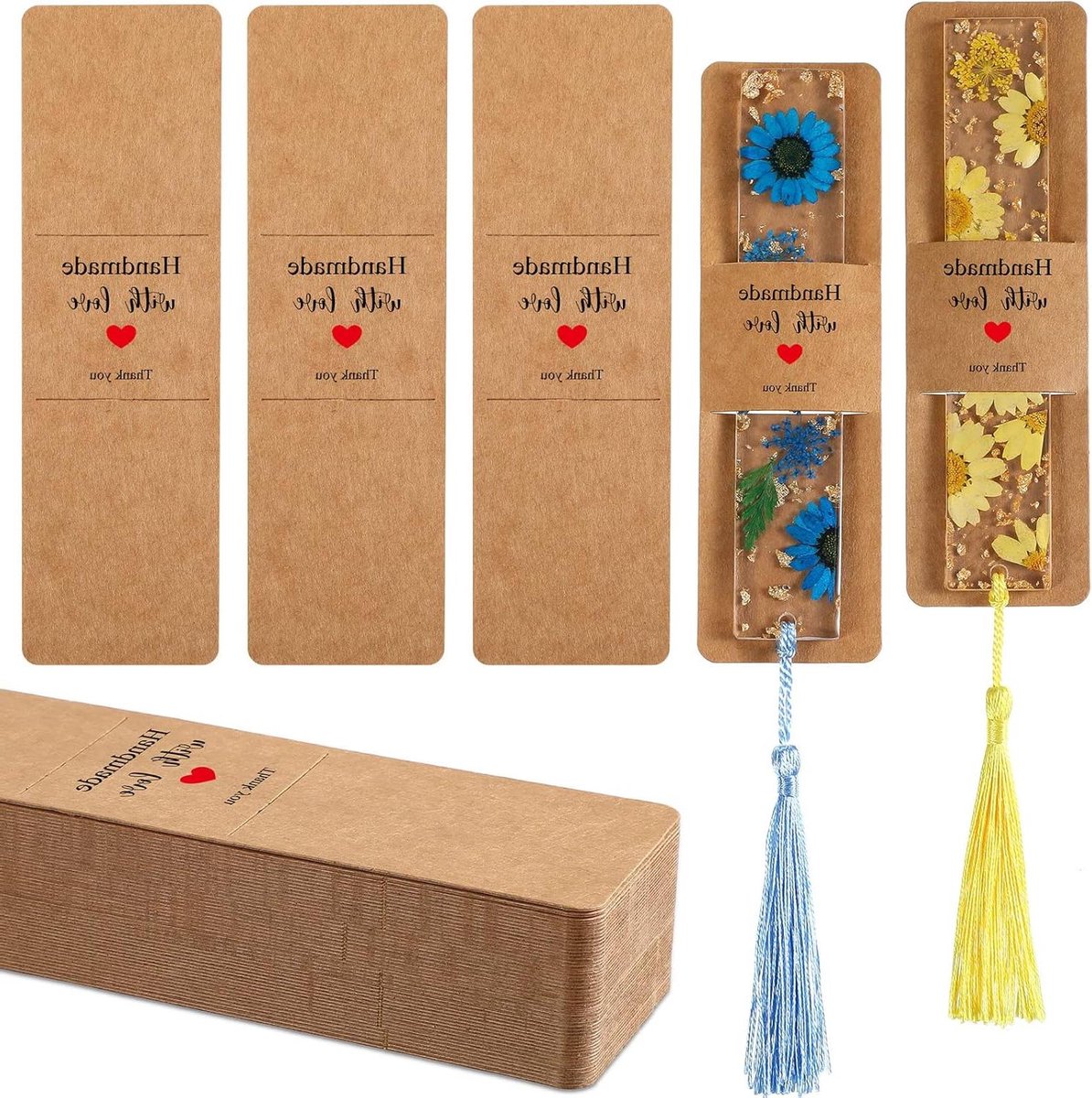 Bladwijzer Houders - Verpakking Kaarten - Bladwijzers Presenteren - Handgemaakt Met Liefde - 15 x 4.5 cm - Bruin