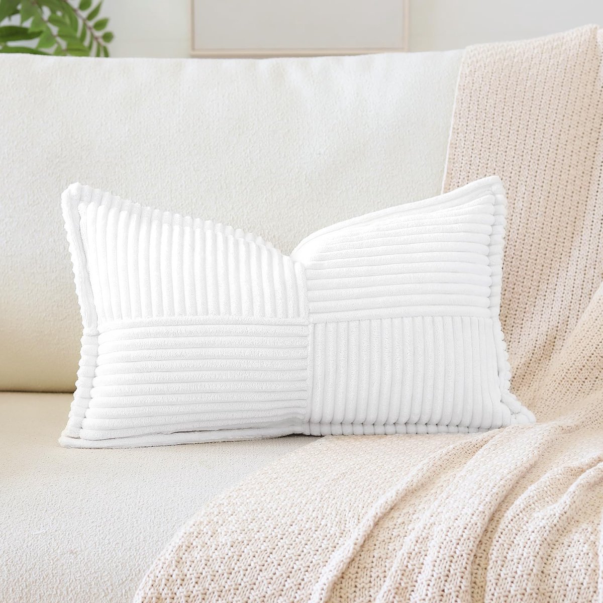 Artscope Een cord kussenhoes, corduroy kussenhoes, sierkussensloop, 40x60 cm, sierkussen, sofakussen, bankkussen, decoratieve zachte kussens voor bank, woonkamer, thuis, slaapkamer, wit