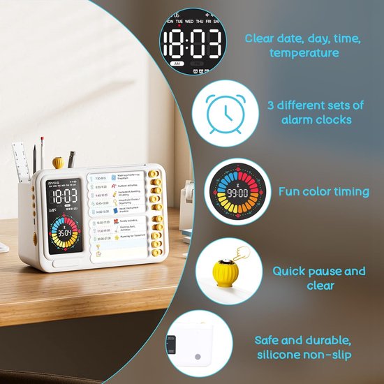 Visuele Timer Kinderen - Keukentimer Tijdmanagement - Tijd Beheren - HD Kleurenscherm - 20 x 9.5 x 17 cm — afbeelding 3