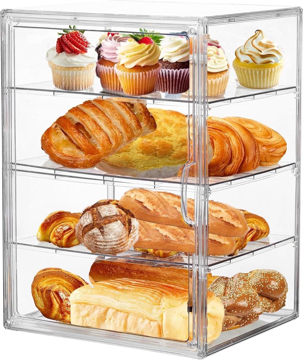 Broodbak - Broodtrommel Keuken - Gebak Vers Houden - Verstelbare Planken - 28.9 x 24.9 x 38.88 cm - Transparant