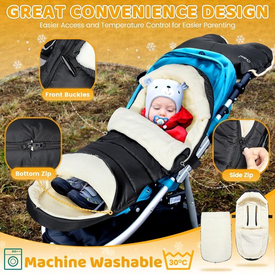 Warme Universele Winterslaapzak Kinderwagen - Waterdicht en Fleece Gevoerd Voetenzak — afbeelding 4