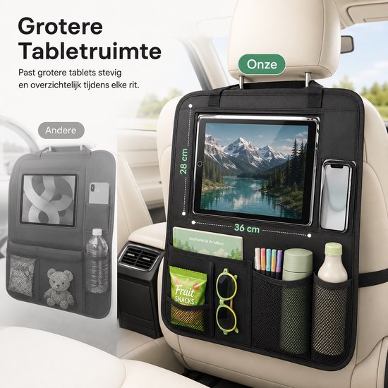 BOTC Autostoel Organizer met Tablet Houder - Waterdicht - 13 zakken - Set van 2 - Luxe & stevige autostoel organizer - Zwart van BOTC — afbeelding 5