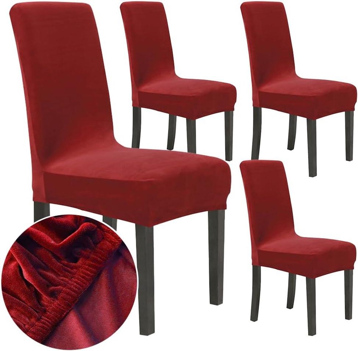 Stoelhoezen Set - Meubelhoezen Eetkamer - Bescherming en Decoratie - Luxe Zacht Fluweel - 40-50 cm Zitbreedte - Wijnrood