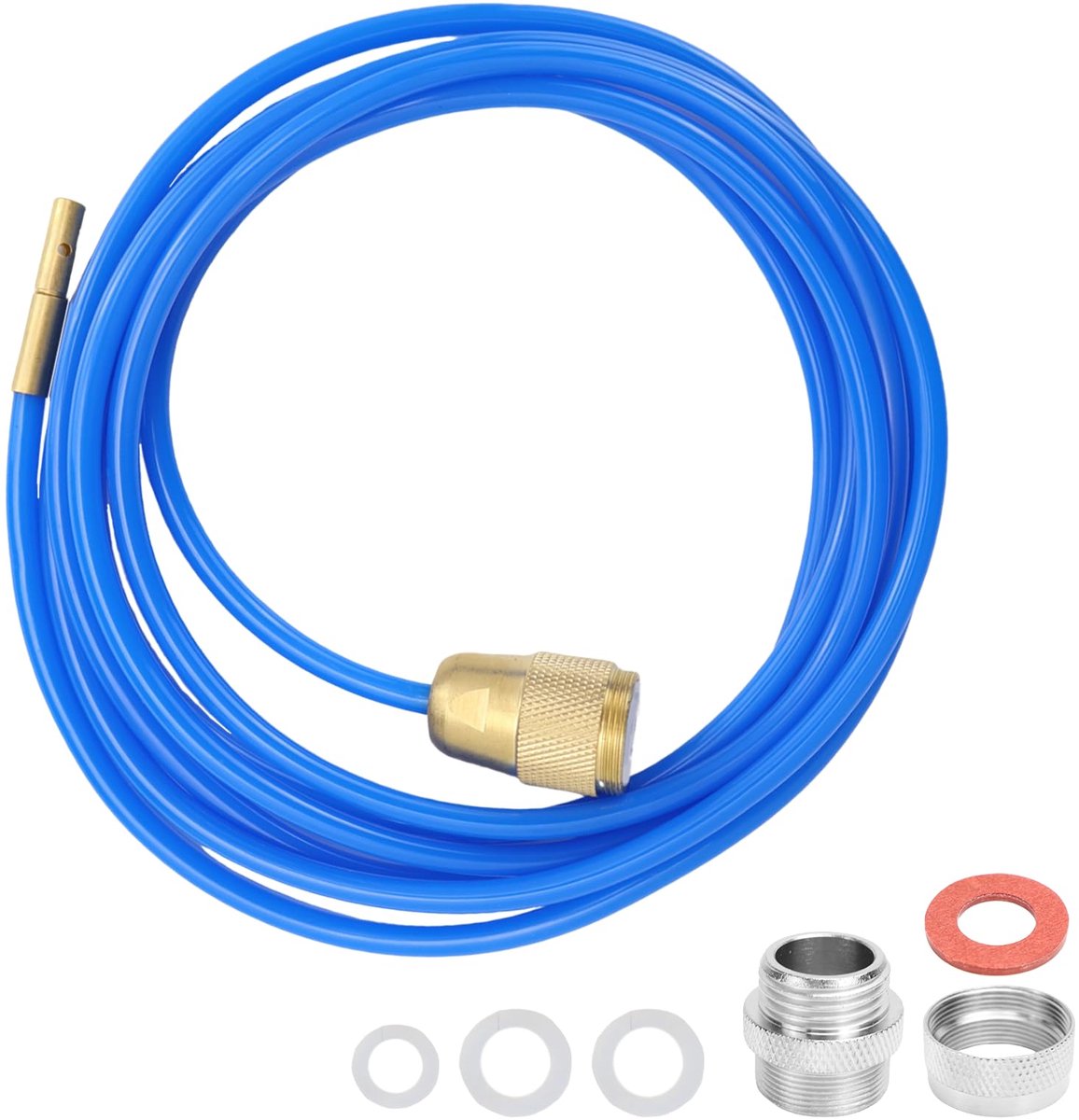 Slang voor waterkraan, 3 meter lang, afvoerreinigingsslang met messing mondstuk en afdichtingen voor M22 M24 en 1/2 inch buizen, blauw