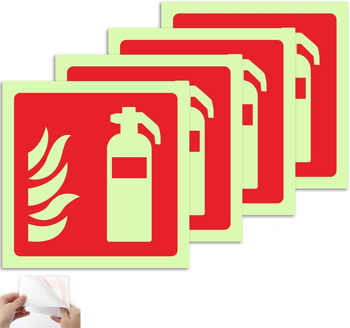 Brandblusser Stickers - Veiligheidspictogrammen Brandblusser - Noodsituaties Aangeven - Fotoruminescerend Zelfklevend - 4x4 inch - Groen