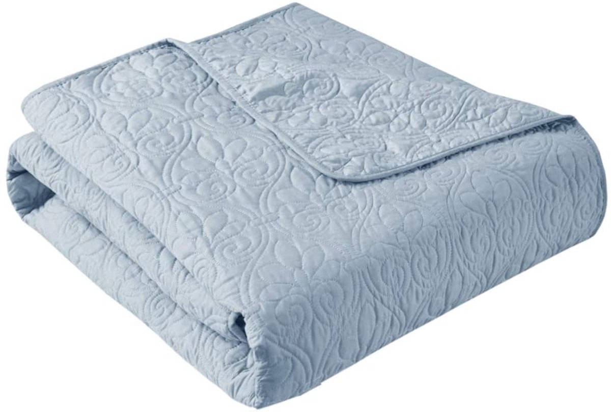Park Luxe gewatteerde deken - damast stiksel ontwerp, katoen gevulde spread, ultra zacht, gezellig beddengoed voor woonkamer bank, bed, 60 x 70, biesranden blauw