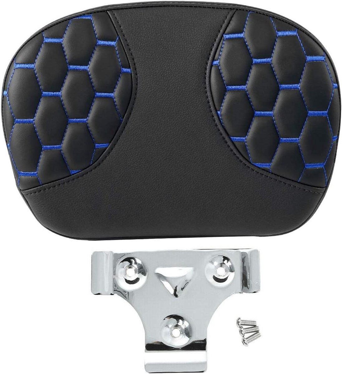 Rugleuningkussen Motorfiets - Sissy Bar Kussen - Comfortabel Rijden - Kunstleer - Hoogte 20 cm - Blauwe Naden