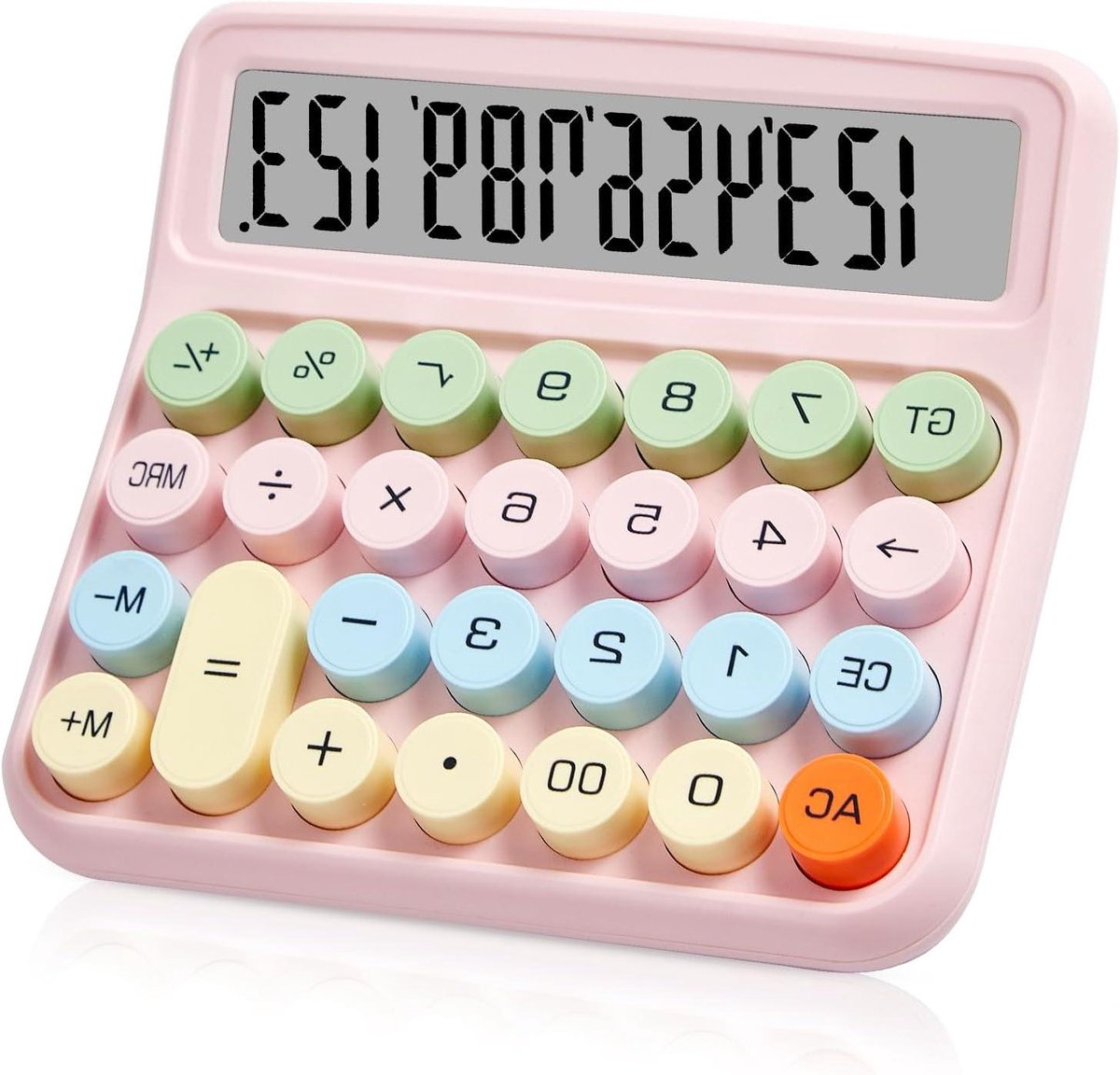 Mechanische Rekenmachine - Desktop Calculator - Dagelijkse Berekeningen - Groot LCD Scherm - 12 Cijfers - Roze