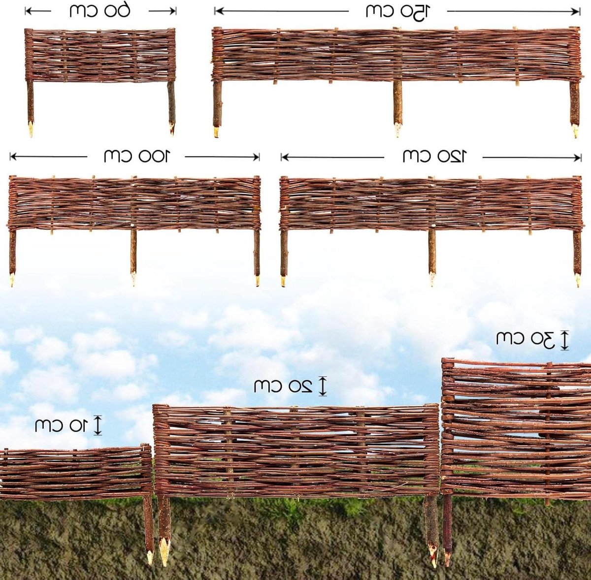 Tuinrand wilgenhout - Perkrand riet - Bloembedden omlijsten - Flexibel vlechtwerk - 20 x 120 cm - Bruin