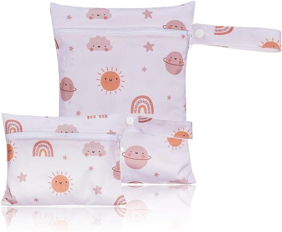 Natte Luiertassen - Luierzakken Wetbags - Baby Onderweg - Waterdicht Polyester - 2 stuks 18x25cm - Roze Regenboog