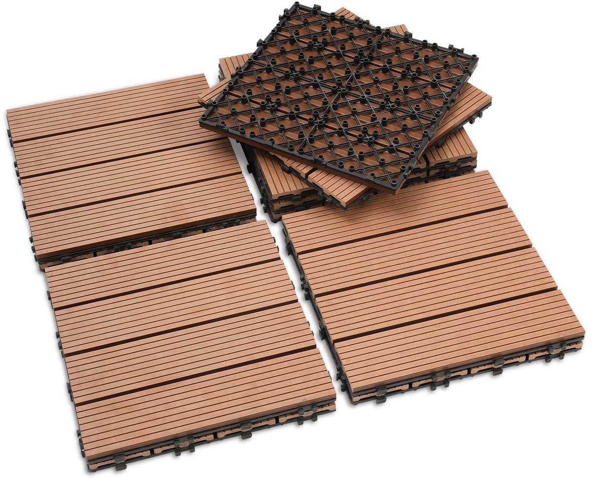 WPC Terrastegels - Balkontegels Vloertegels - Terras Aanleggen - Kliksysteem Drainage - 30 x 30 cm - Bruin