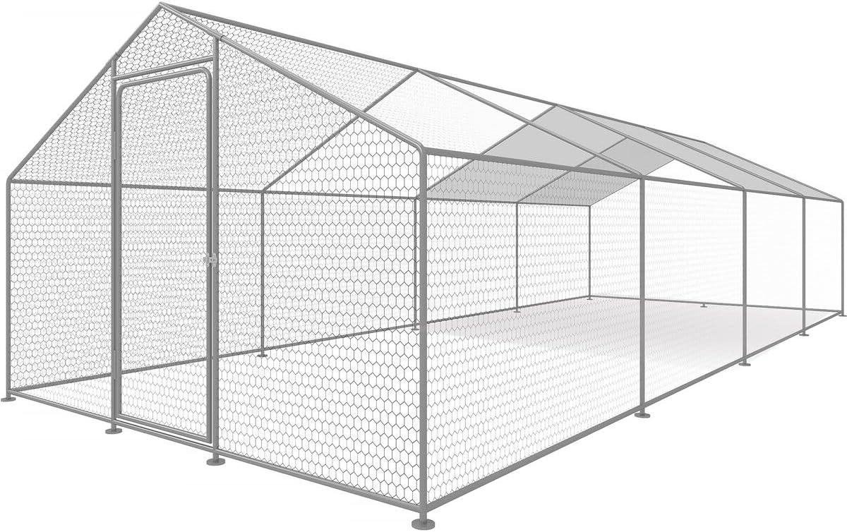 Kippenhok Rooster - Kippenren Voliera - Pluimvee Houden - Verzinkt Staal - 8 x 3 x 2 m - Grijs