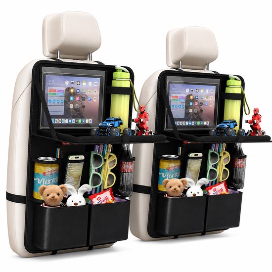 Zwart, waterdichte organizer met tablet- en flessenhouders, speelgoed en snacks, set van 2.
