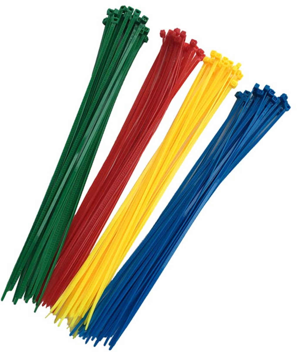 Kabelbinders, Kleur Nylon Kabelbinders 300mm X 3,6 mm, Rood, Geel, Blauw, Groen, 25 Voor Elke Kleur