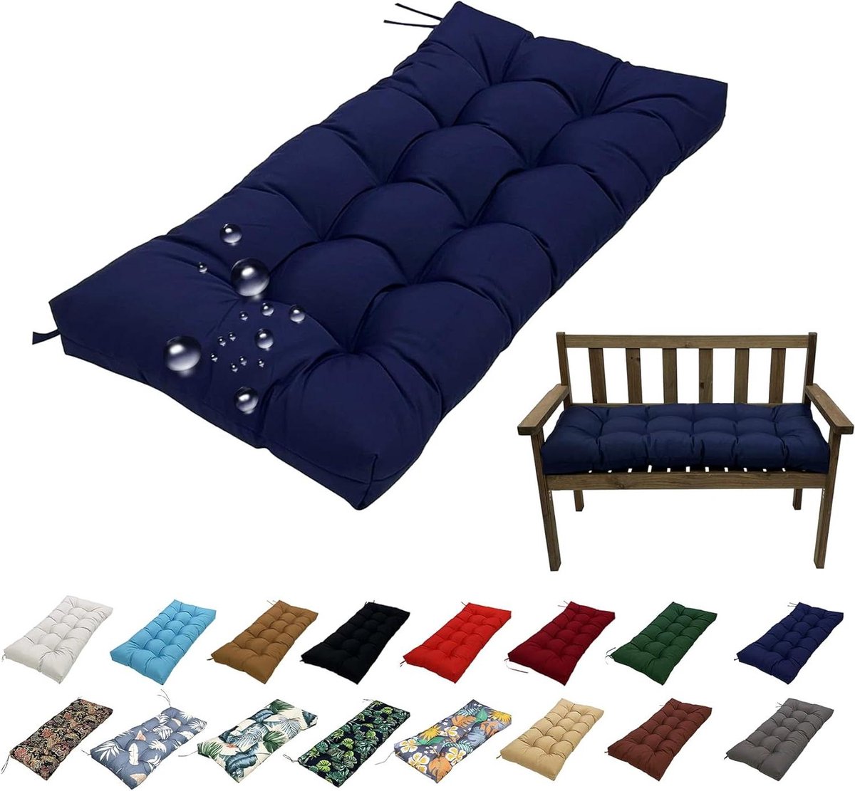 Tuinbankkussen - Bankkussen Outdoor - Comfortabel Zitten - Waterdicht Polyester - 130 x 50 cm - Donkerblauw